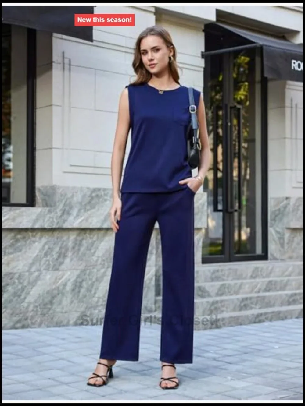 2 Piece Lounge Set with Pockets Sleeveless Top Straight Leg Pants